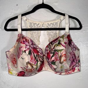 Cacique Floral Balconette Bra 44DDD Lightly Lined Lace Racerback Underwire